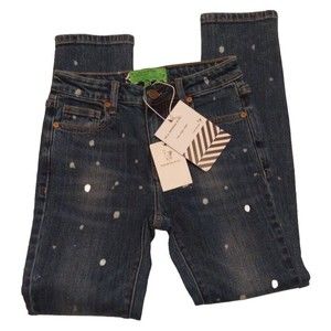 Womans Sandrine Rose Free People Polka Dot Slim Straight Denim Jeans SIZE 24